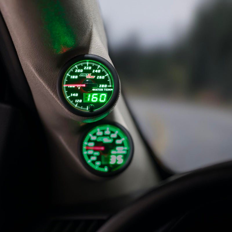 MaxTow Double Vision 280 F Water Coolant Temperature Gauge Kit - Includes Electronic Sensor - Black Gauge Face - Green LED Illuminated Dial - Analog & Digital Readouts - for Trucks - 2-1/16" 52mm - Image 2